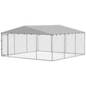 13' x 13' x 6.5' Dog Kennel Outdoor for Small Medium Dogs with Waterproof Roof, Silver