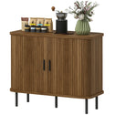 35.4" Sideboard Buffet Cabinet with Storage, Nordic Coffee Bar Cabinet with Slatted Tambour Doors and Metal Legs, Walnut