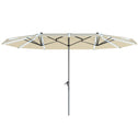 15ft Double-Sided Outdoor Umbrella with Solar Lights, UPF50+ Extra Large Aluminum Patio Umbrella with Crank, Cream White