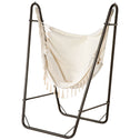 Hammock Chair with U Shape Stand, Hammock Swing Chair with A Side Pocket, Brown & Cream White