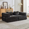 Convertible Sofa Bed Floor Sofa with Fixed-Shape Frame, Chenille Fabric Loveseat Modular Sectional for Apartments, Compressed Sofa 79" L x 39.5" W x 25" H, Black