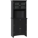 Elegant Buffet with Hutch, Kitchen Pantry Storage Cabinet with Framed Glass Door Drawer and Microwave Space, Black