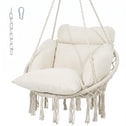 Hammock Swing Chair, Macrame Hanging Chair with Large Cushion, Chain, Steel Frame for Indoor Outdoor Use, Cream White