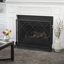 Modern Single Panel Iron Fireplace Screen with Durable Iron Frame, Rustproof Solid Free Standing Fire, 41.5" L x 8.9" W x 32.1" H, Black