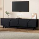 Graceful TV Stand with Arch Cabinets for TVs Up to 78", Minimalist Entertainment Center with Solid Wood Legs and Adjustable Shelves, Black