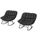 Outdoor Rocking Chair Patio Set of 2, Oversized Rocking Papasan Chairs with Cushions for Garden Porch, 265 lbs., Black