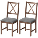 Set of 2 Dining Chairs, Upholstered X-Back Dining Room Chairs with Rubberwood Legs and Padded Seat, Walnut