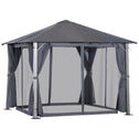 10' x 10' Patio Gazebo, Outdoor Gazebo Canopy Shelter with Netting & Curtains, Vented Roof, for Garden, Lawn, Backyard and Deck, Dark Gray