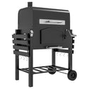 Charcoal BBQ Grill w/ Adjustable Height, Folding Shelves, Thermometer, and Wheels, Black
