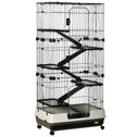 32"L 6-Level Small Animal Cage Rabbit Hutch with Universal Lockable Wheels, Slide-out Tray for Bunny, Chinchillas, Ferret, Black