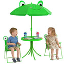 Kids Table and Chair Set, Outdoor Folding Garden Furniture, Picnic Table for Patio Backyard, with Removable & Height Adjustable Sun Umbrella, Green Frog