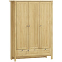 3 Doors Wardrobe Closet with 2 Drawers, Bedroom Armoire with Lockable Drawer, Hanging Rod and Storage Shelves, Natural