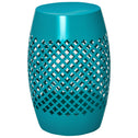 12" Steel Outdoor Side Table, Round Hollow Drum Patio End Table, Accent Table for Indoor and Outdoor, Blue