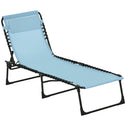 Folding Chaise Lounge Pool Chair with 4-Position Reclining Back, Pillow, Breathable Mesh & Bungee Seat, Baby Blue