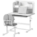 Height Adjustable Kids Desk and Chair Set for Writing Drawing w/ Tilt Desktop, Storage Drawer and Reading Rack, Gray