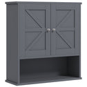 Farmhouse Bathroom Medicine Cabinet, Wall Cabinet with Barn Doors and Adjustable Shelf for Laundry Room, Gray