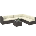 7 Piece Patio Furniture Set, All Weather PE Rattan Outdoor Furniture Conversation Sets with Glass Top Coffee Table