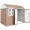 8' x 6' Metal Garden Storage Shed, Extra Large Outdoor Tool Storage House w/ Doors, Window and Air Vents, Brown