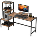 Computer Desk, 67" CPU Desk with Monitor Stand, Reversible 4-Tier Shelf, Industrial Writing Desk for Study Room, Brown