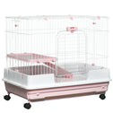 2-Level Small Animal Cage Rabbit Hutch with Wheels, Removable Tray, Platform and Ramp for Bunny, Chinchillas, Ferret, Pink
