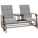 Outdoor 2-Person Glider Bench, Outside Glider Swing Chair Loveseat with Table, Steel Frame, Gray