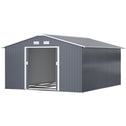 11' x 13' Garden Metal Shed, Storage Shed Utility Storage with Double Locking Doors for Bike, Yard Tools, Dark Gray