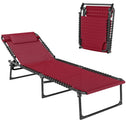 Folding Chaise Lounge Pool Chair with 4-Position Reclining Back, Pillow, Breathable Mesh & Bungee Seat, Wine Red