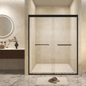 Double Sliding Glass Shower Door with Explosion-Proof Safety Film, Durable Aluminum Panel for Bathroom, 54" L x 0.5" W x 72" H, Matt Black