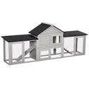 Outdoor Rabbit House 83" 2 Story Deluxe XL Wooden Rabbit Hutch Big Bunny Cage w/ Ladder and Run, Gray