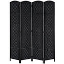 Room Divider 4 Panel, 6FT Tall Folding Privacy Screen, Freestanding Hand-Woven Partition for Room Separation with 360° Hinges, Paper Rope Diamond Weave, Black