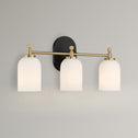 Meadows Three-Light Vanity Bathroom Wall Light with White Frosted Glass, Brushed Gold Finish, 20.5"W × 10.1"H × 5.5"E, Gold+White