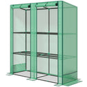 Lean-to Greenhouse with 3 Tier Shelves, Portable Greenhouse with PE Cover, 2 Roll-Up Doors, 56.7" x 18.9" x 59.8", Green