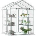5' x 5' x 6' Mini Walk-in Greenhouse Kit, Portable Green House with 3 Tier Shelves, Roll-Up Door, and Weatherized Plastic Cover for Backyard Garden, Clear