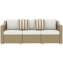 Rattan Wicker 3 Seater Patio Couch with Cushions, 2 Throw Pillows, Outdoor Furniture Rattan Sofa, Cream White