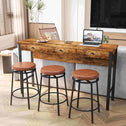 3-Drawer Long Dining Table Set with Power Outlets, Circular PU Stools, Easy Assembly, 60.24"x15.75"x35.43", Brown