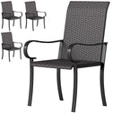 Set of 4 Outdoor Wicker Dining Chairs with Armrest, Steel Frame, Highback and Deep Seating, Brown