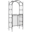 84" Garden Arch Arbor with Gate, Metal Arch Trellis, Garden Archway for Climbing Vines, Wedding Ceremony Decoration, Flourishes & Arrow Tips, Black