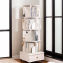 Rotating Bookshelf with 360-Degree Rotating Design, Wood Narrow Book Shelf Organizer for Bedroom, Living Room, 18″ L x 18″ W x 51″ H, White