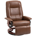 Air Leather Manual Recliner, Adjustable Swivel Lounge Chair with Footrest, Armrest and Wrapped Wood Base, Brown