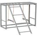 Chicken Activity Play with Swing Set for 3–4 Birds, Wooden Chicken Coop Accessory with Multiple Perches & Hen Ladder, Gray