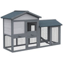 58" Large Rabbit Hutch Outdoor Indoor, Wooden Bunny Hutch, Guinea Pig Cage with Run, Removable Tray, Asphalt Roof, Lockable Doors and Ramp, for 1-2 Small Rabbits, Chickens, Ducks, Dark Gray