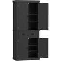 72" Kitchen Pantry Storage Cabinet, Cupboard with 4 Doors and 3 Adjustable Shelves, Large Central Drawer, Black