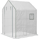 Portable Greenhouse, Water/UV Resistant Walk-In Small Outdoor Green House with 2 Tier Flower Rack Shelves, White