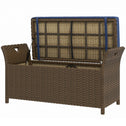 Outdoor Patio Wicker Storage Bench, 2-In-1 Rattan Patio Furniture, 29 Gal Storage Box w/ Cushion, Dark Blue