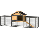 Wooden Rabbit Hutch Outdoor, 85" Large Bunny Cage with Steel Run, Removable Plastic Tray, Asphalt Roof, Ramp
