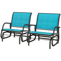 2 Pieces Outdoor Glider Chair, Steel Swing Chai with Curved Armrests for Porch, Garden, Poolside, Balcony, Blue