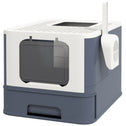 Cat Litter Box with Lid, Scoop, Front Entry, and Top Exit for Large Cats, White