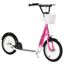 Youth Scooter, Kick Scooter with Adjustable Handlebars, Double Brakes, 16" Inflatable Rubber Tires, Basket, Cupholder, Pink