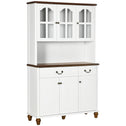 Kitchen Buffet with Hutch, Freestanding Pantry Cabinet with 6 Doors, 2 Drawers and 3-Level Adjustable Shelves, White