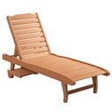 Chaise Lounge Chair Outdoor Wooden Pool Lounge Chair with 3-level Adjustable Backrest, Built-In Table and Rolling Wheels, Sun Tanning Chair for Beach Poolside Sunbathing, Brown Red
